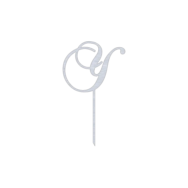 Elegant Y monogram letter cake topper with intricate swirl script design, crafted from Aluminum with a Natural Aluminum finish. Perfect for adding sophistication to cakes.